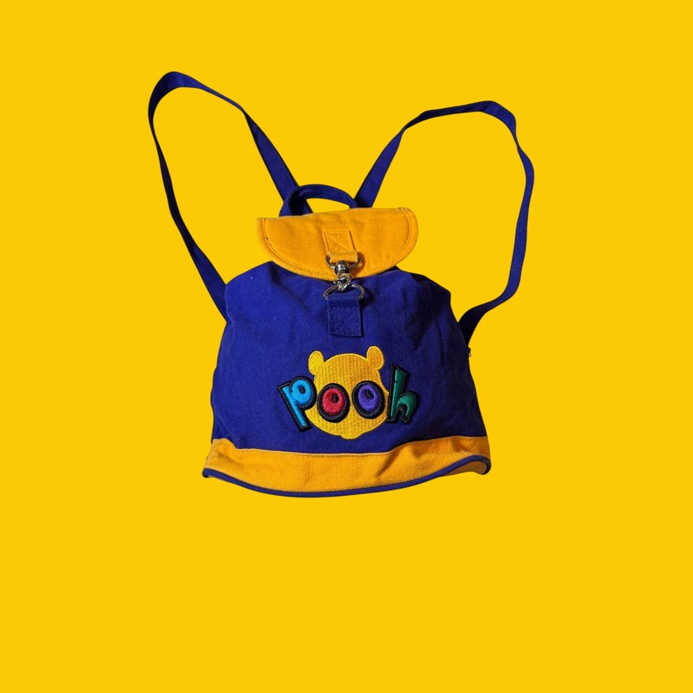 Disney Winnie the Pooh Mini Backpack Blue Yellow Canvas Vintage